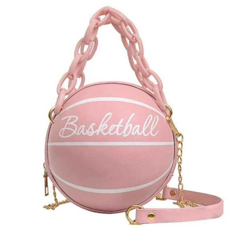 Shoulder Bag Women PU Leather Chain Basketball Letter Print Teenagers Handbag Crossbody