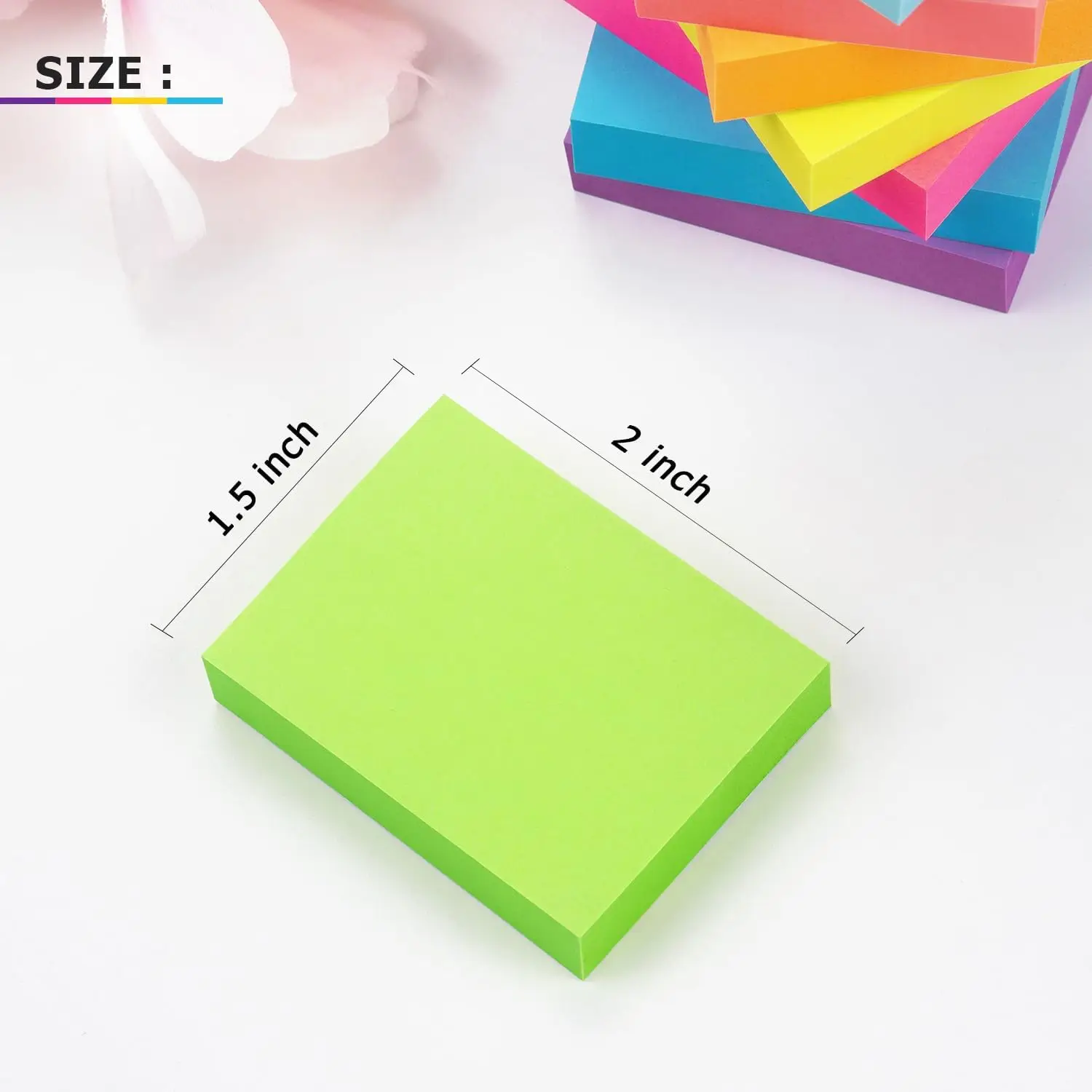 Sticky Notes 1.5x2 inch Bright Colors Self-Stick Pads 8 Pads/Pack 100 Sheets/Pad Total 800 Sheets