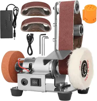 Mini Belt Sander Electric Sanding Polishing Grinding Machine 7 Variable Speed with Grinding Wheel for Polishing Wood Acrylic
