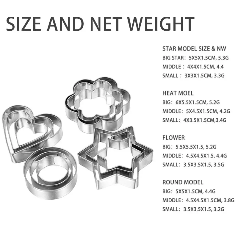 Cookie Cutter 4 Styles Baking Mold Biscuit Cookie Cutter Flower Heart Circle Star Baking Mould Stainless Steel Fruit Egg Mould Cookie Cutters
