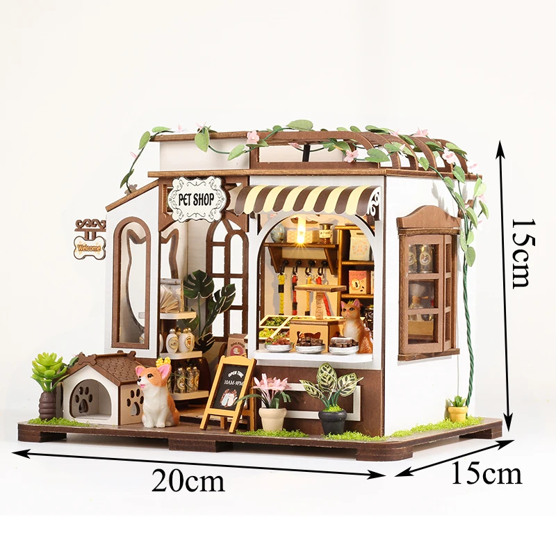DIY Wooden Miniature Model Kit Tailor Shop Casa 3D Puzzle Dollhouse With Furniture Lights Roombox Home Decor for Friends Gifts 6