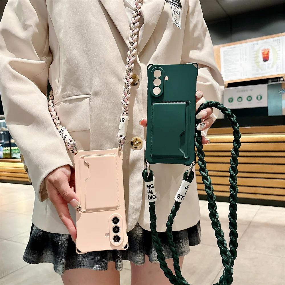 Braided Crossbody Lanyard Case with Card Holder and Long Strap - Soft and Stylish Cover