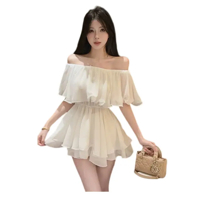 2026 New Summer French Ruffle Off Shoulder Blouse Women Sexy Slim Waist Mid Length Elegant Pure Desire Style Casual Tops - Image 5