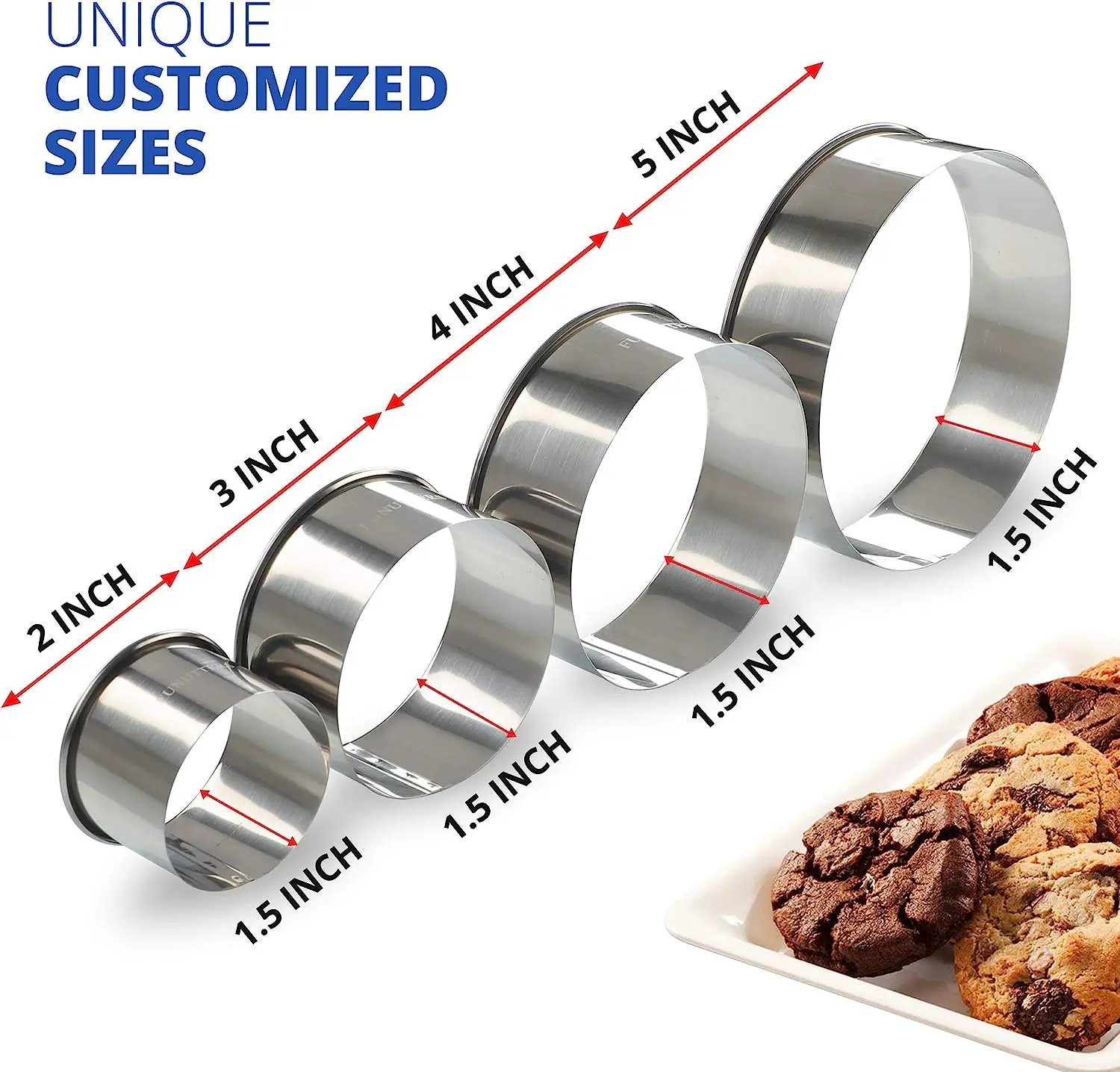 Description Picture 3 of item5Pcs/Set Stainless Steel Round Biscuit Mold Kitchen Pastry Tools Dumpling Skin Cutting Mould DIY Cake Baking Cooking Gadgets