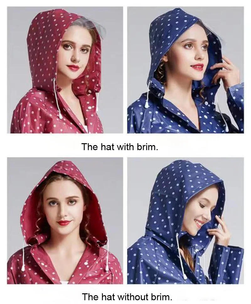 Fashion Dot Long EVA Waterproof Rainwear Hood Adults Outdoor Travel Women Bicycle Raincoat Rain Jacket raincoat poncho