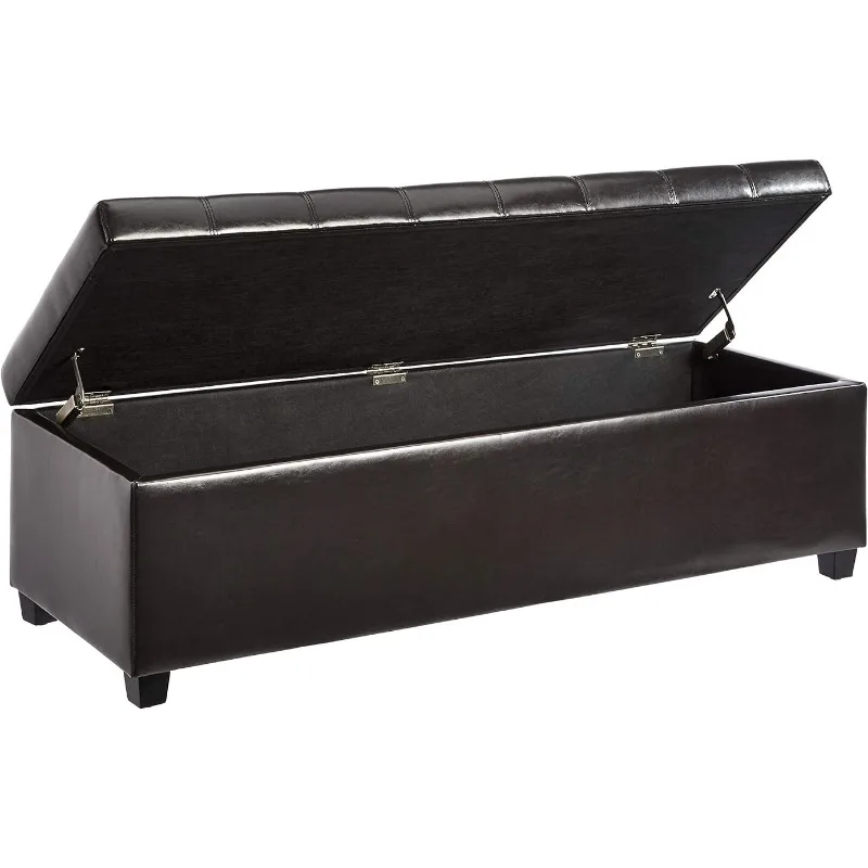

FIRST HILL FHW Tufted Faux Leather Storage Ottoman Bench, Brown Ottoman Storage Stool Chair Space Saving Furniture