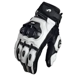 Racing Black and White Leather Motorcycle Gloves with Touch Screen Functionality - M (AFS6 White)