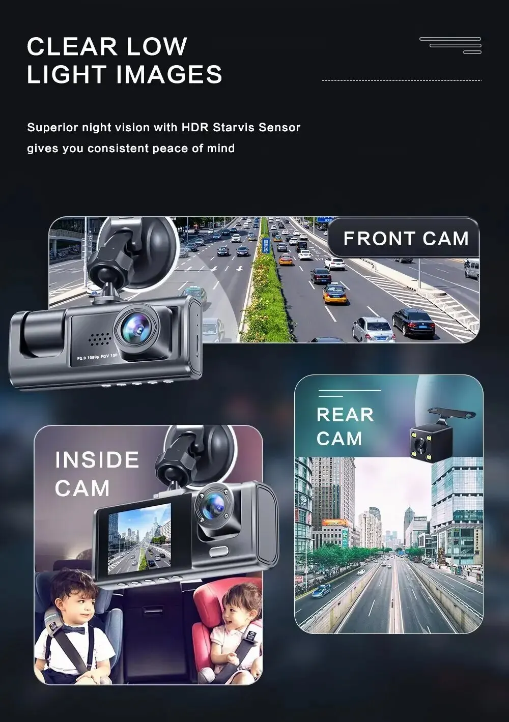 Sdf72888dca324886bc857d2f03946c38j 3 Channel Car DVR HD 1080P 3-Lens Inside Vehicle Dash Cam Three Way Camera DVRs Recorder Video Registrator Dashcam Camcorder Mallzona