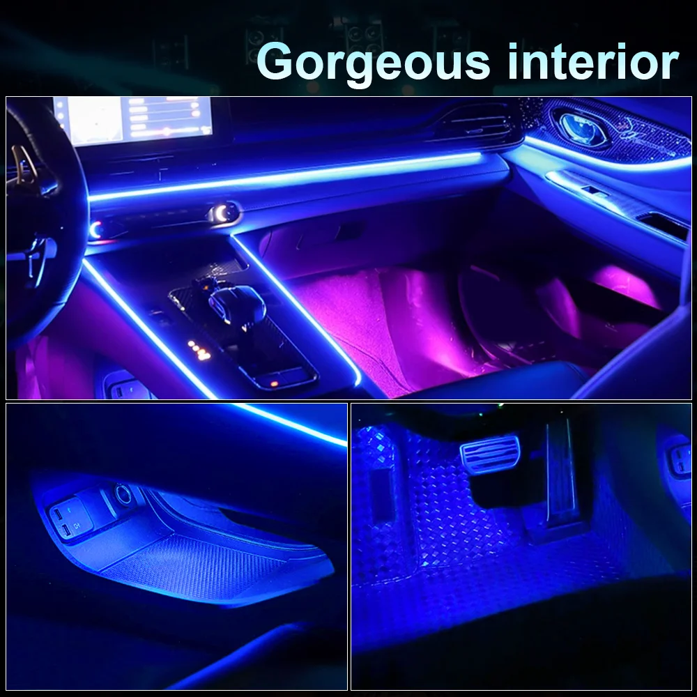 LED 자동차 주변 조명 RGB 64 색 아크릴 광섬유 가이드 라이트 스트립, 자동차 인테리어 장식, 분위기 램프 앱