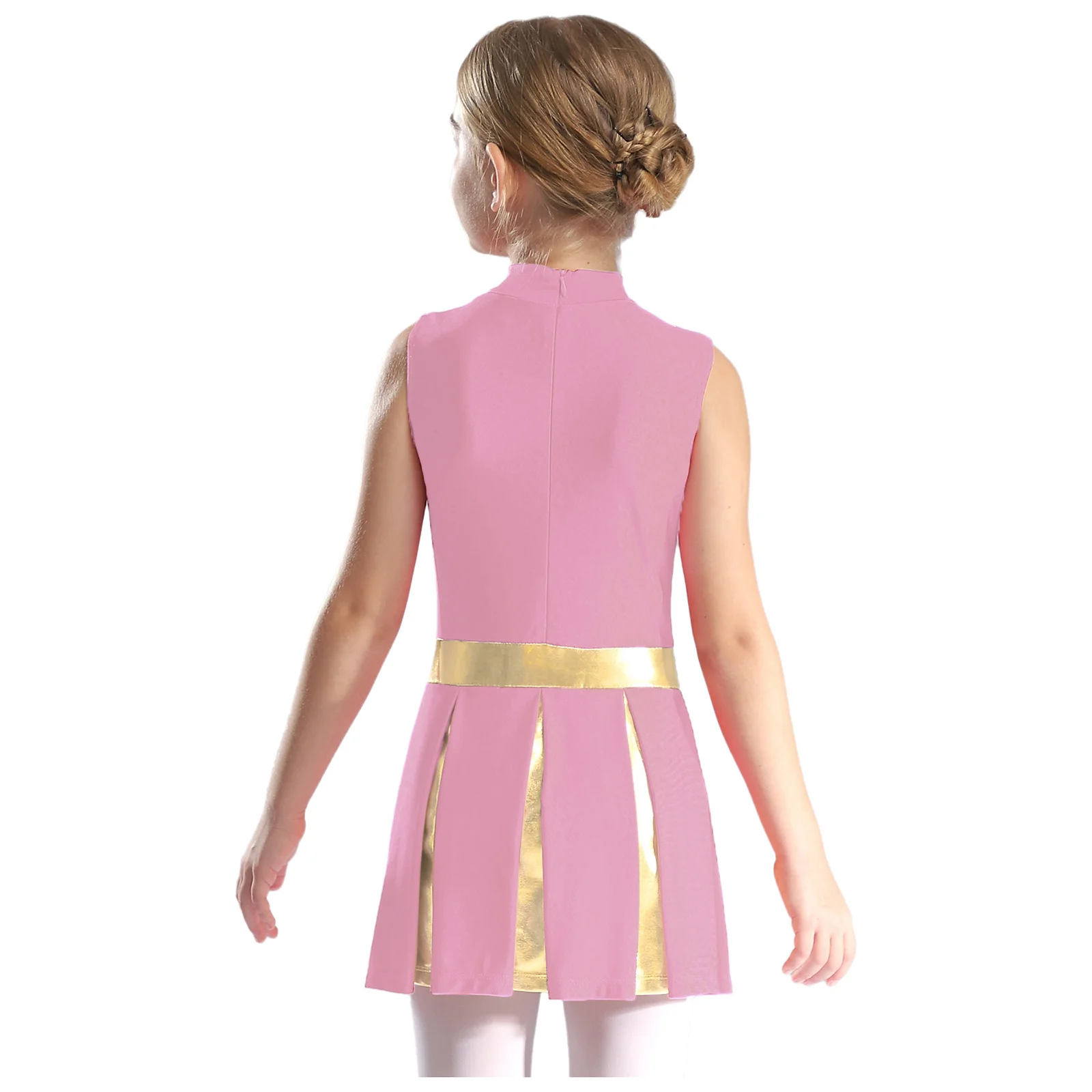 Description Picture 5 of itemKids Girls Cheerleading Uniform Teen Cheerleader Costume Team Wear Sleeveless Contrast Color Pleated Dress Halloween Costume