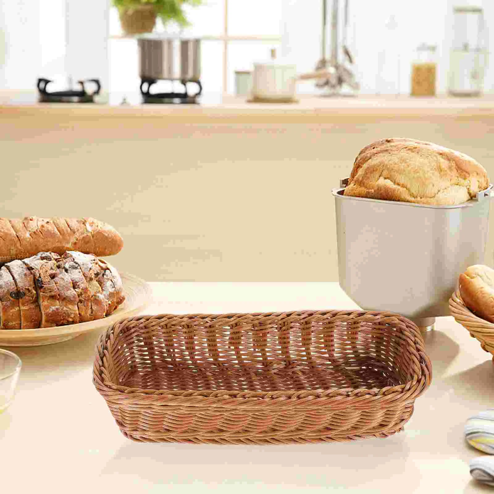 

Imitation Rattan Woven Bread Basket Oval Wicker Food Baskets Rustic Farmhouse Snack Display Holder Fruit Basket Hamper Vintage