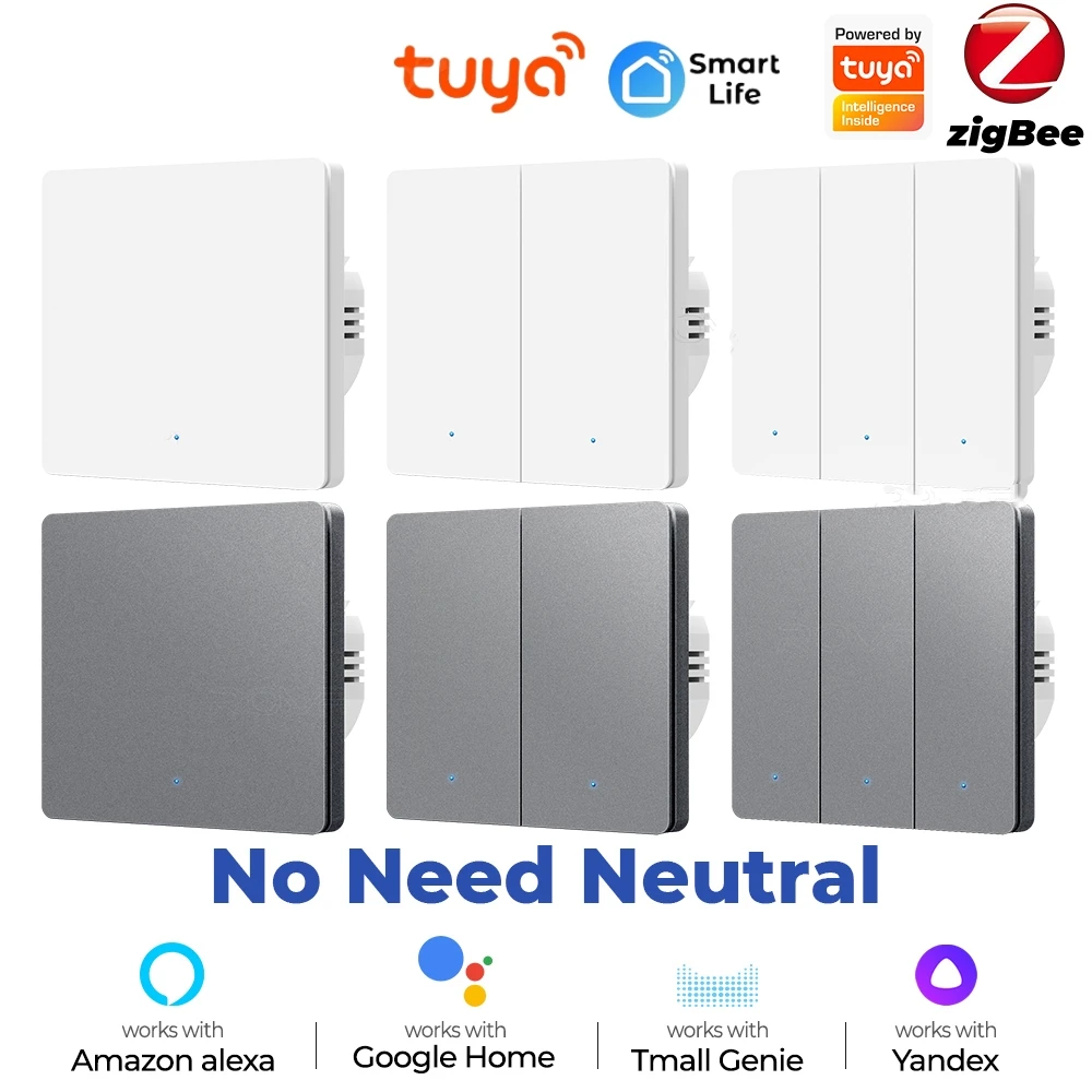 Zigbee-ue Tuya Inteligente Interruptor de Parede Botão de Luz Funciona com Alexa Google Home Nenhum Fio Neutro Necessário