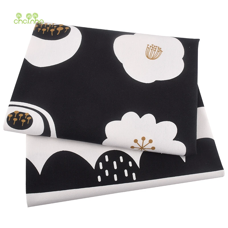 Chainho,Printed Cotton Linen Fabric,DIY Quilting Sewing Material,Patchwork Cloth,Black & White Series,2 Sizes,15CLA6