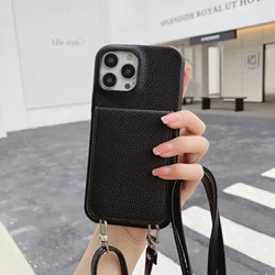 Elegant Leather Crossbody Wallet Phone Case with Card Slot and Lanyard - iPhone 12 Mini (Black)