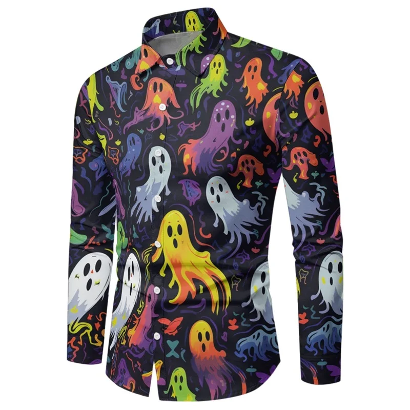 Men's Halloween Pumpkin Button Down Shirt - Funny 3D Printed Graphic Long Sleeve