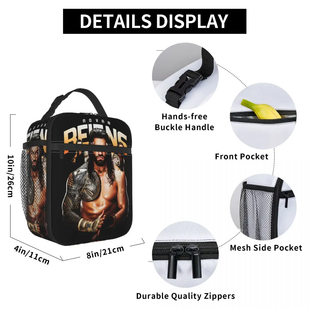 Roman Reigns Wrestling Winner Champion Insulated Lunch Bags Food Container Leakproof Cooler Thermal Bento Box For School Office