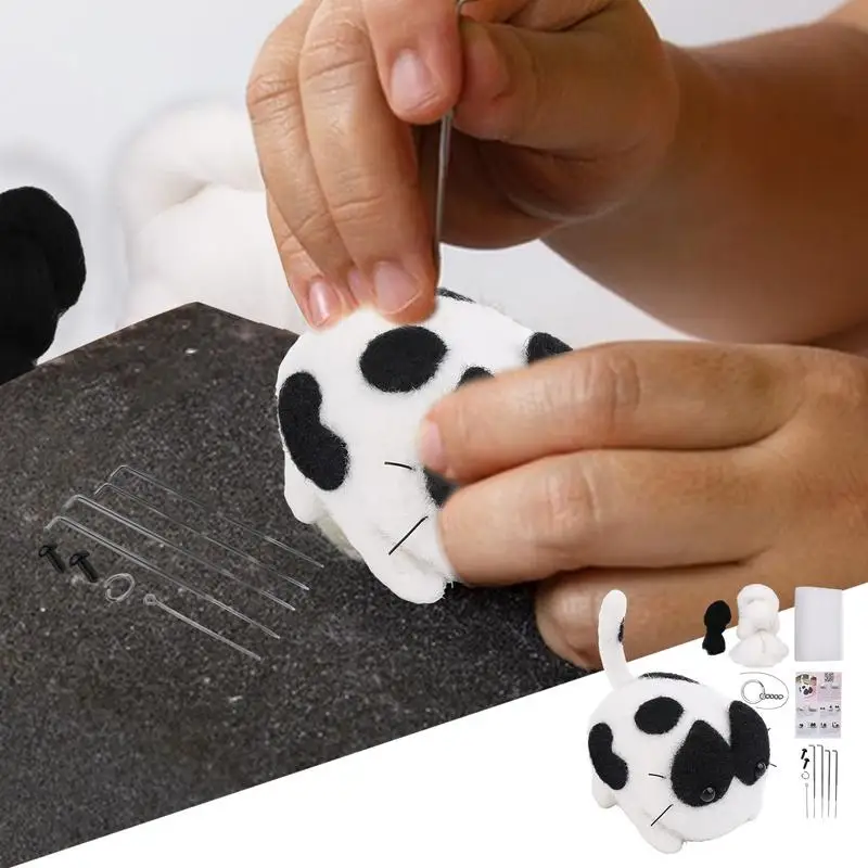 Handmade Needle Felting Kit Handmade Needle Felting Animal Cat Doll Set Crafts Arts Kit With Step-By-Step Instructions For