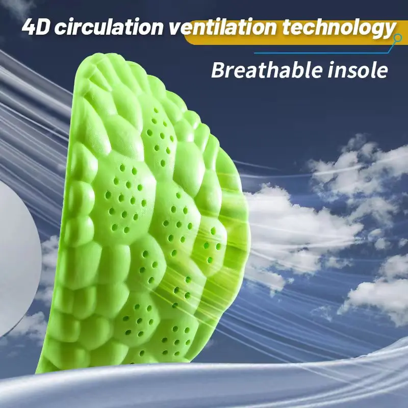 Sport Insoles 4D Cloud Style Sweat Absorbing Breathable Thickened Shock Absorption Super Soft Comfortable Elastic