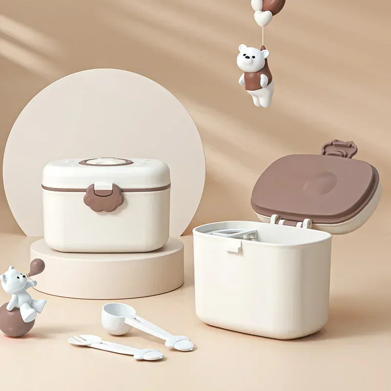 Portable Baby Milk Powder Storage Box Cute Bear Shape Food Storage Box Infant Milk Powder Toddler Snacks Container