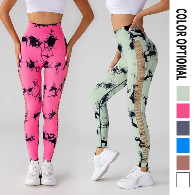 

Tie-dyed seamless yoga pants high waist hip hole fitness running pants pants leggings sport women fitness seamless leggings