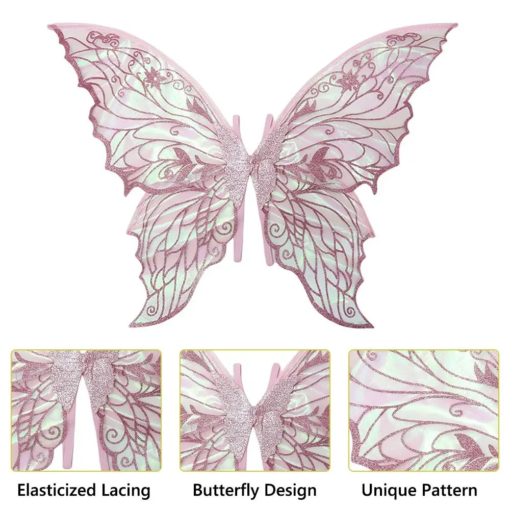 Geschenk für Erwachsene und Mädchen, Feenflügel, glitzernde Organza-Engelsflügel, Feenkostüm-Set für Halloween, Cosplay, Party – Detail 7