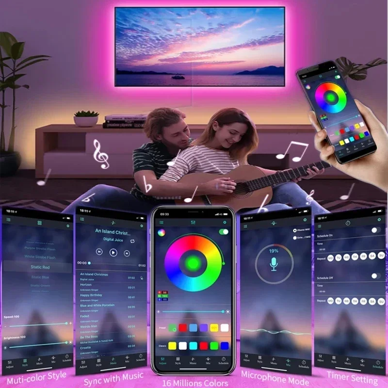 Светодиодная подсветка, Rgb 5050, умная светодиодная настенная лампа с Wi-Fi, Usb-лента, 20 метров, цветная ледяная гирлянда для детей в комнату