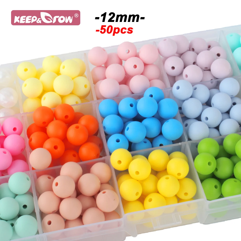 50Pcs Silicone Teething Beads 12mm Baby Silicone Beads BPA Free Baby Round Beads Teether Teething Pearl Ball Food Grade For Necklace Pacifier Chain Toys