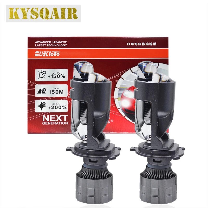 

2PCS KYSQAIR High Beam White H4 Mini LED Lens Low Beam White and Yellow 2 Color Change Car Motorcycle 110W H4 Projector Bulbs