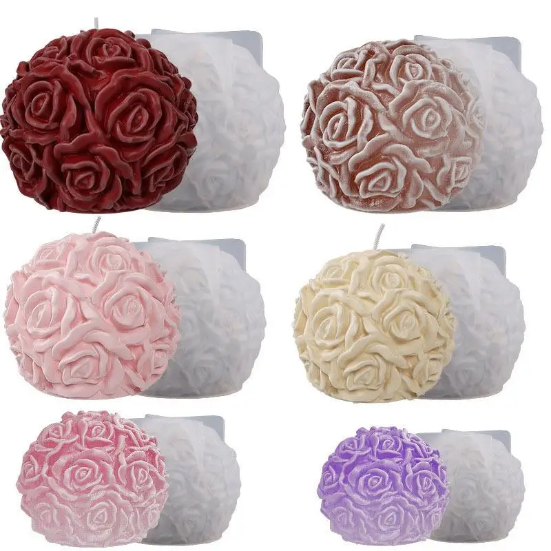 Description Picture 2 of item3D Rose Ball Aromatherapy Candle Soap Mould Rose Flower Cake Decoration Scented Candle Mold Soap Mould Craft Wedding Decor
