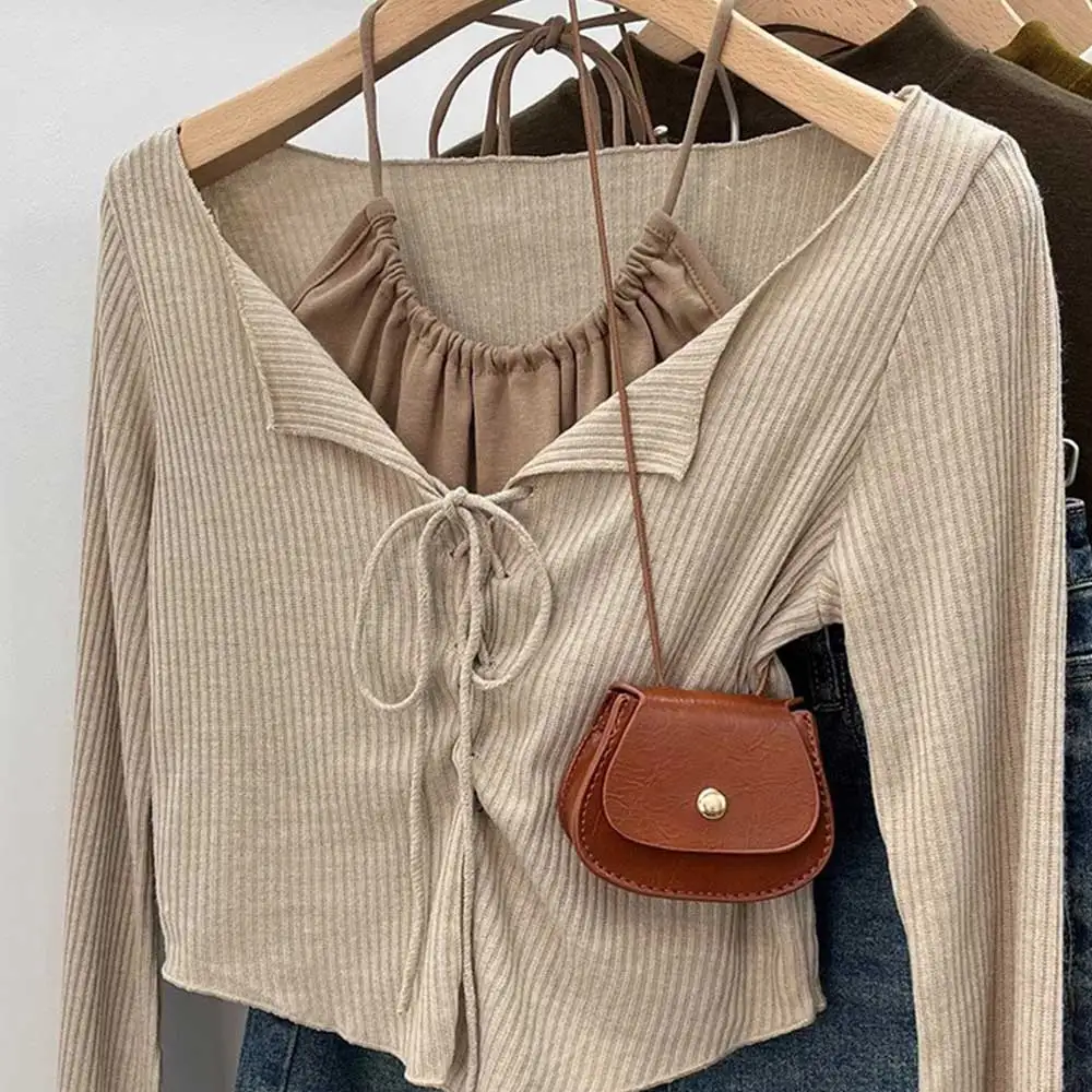 

Женская футболка с длинным рукавом, короткая рубашка в складку с V-образным вырезом и воротником-стойкой, весна-осень