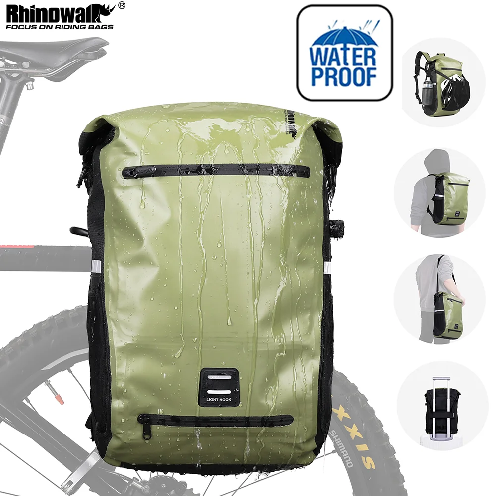 Rhino walk Fahrrad Seiten tasche wasserdicht 22l Fahrrad rucksack Kofferraum tasche grün Fahrrad Reise zurück hinten Packt asche halten Laptop 15 Zoll