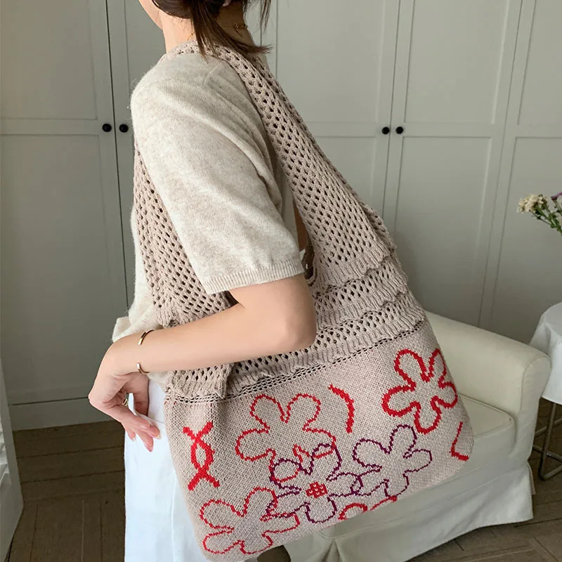 2023 New Vintage Knitted Shoulder Bag Unique Design Large Capacity Summer Storage Bags Woven Tote Casual Party Trend All-match