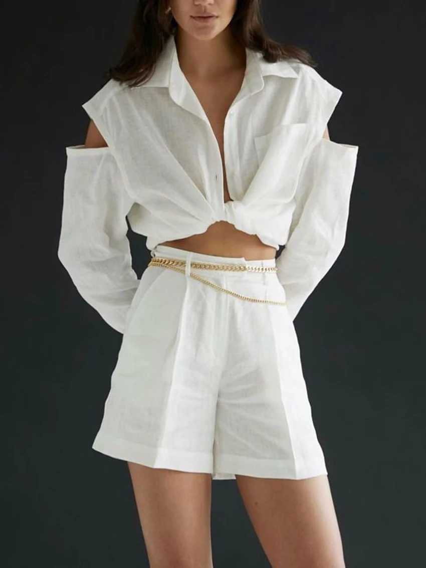 Marthaqiqi Cotton Ladies Pajama Set Turn-Down Collar Sleepwear Long Sleeve Nightwear Shorts Casual Female Nightgown 2 Piece Suit