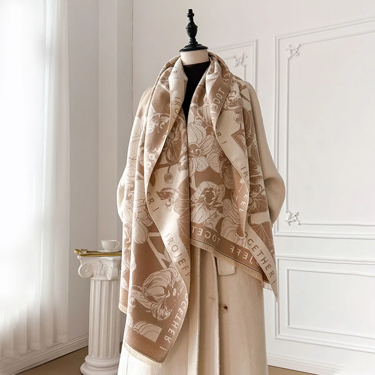 Women Pashmina Scarves Fringe Wrap Winter Warm Fashion Brands Designer Blanket Soft Shawls Imitation Cashmere Two-Sided Scarf