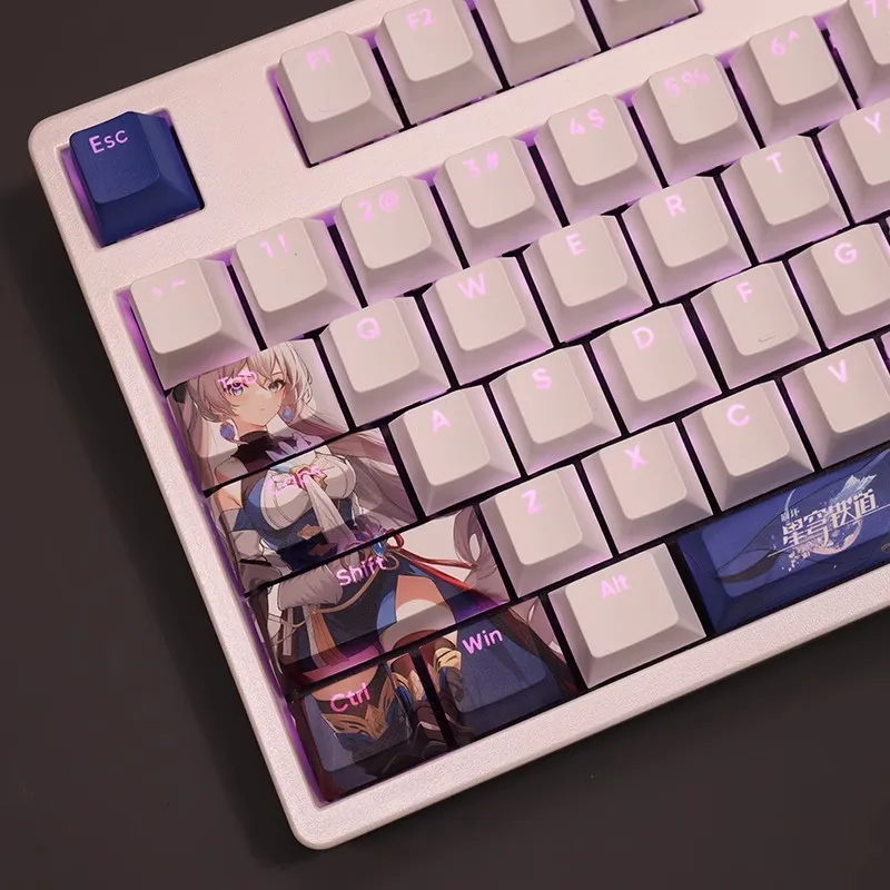 Desenhos Animados Anime Gaming Key Caps Pbt Backlit Keycaps para Ansi 61 87 104 e 108 Layout Honkai Star Rail Peróxido de Bronya Conjunto 108 Chaves - Imagem 6
