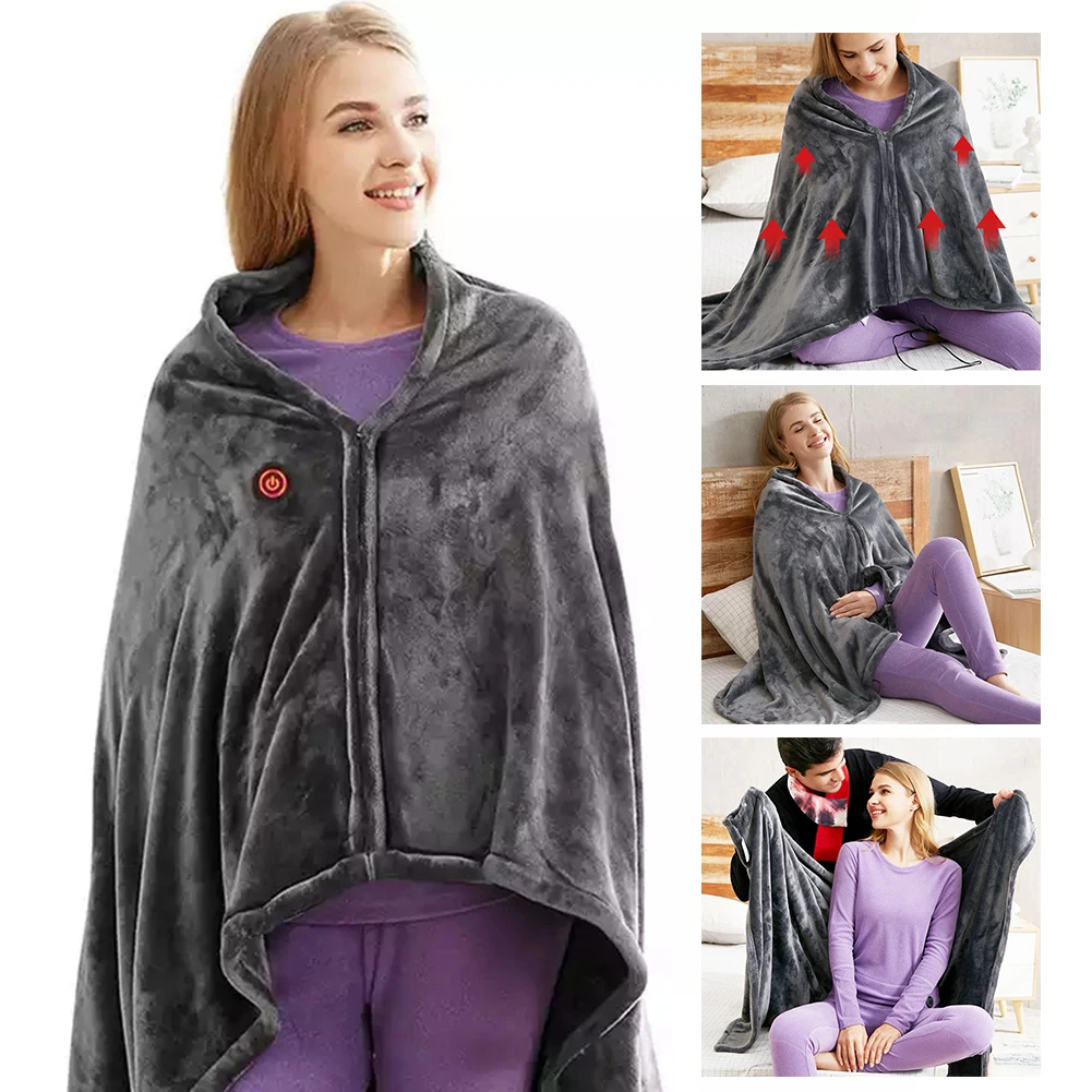 1/2PCS USB Electric Heated Blanket 3 Heating Level Wearable Fleece Shawl Winter Thermal Throw Blanket For Office Indoor Outdoor