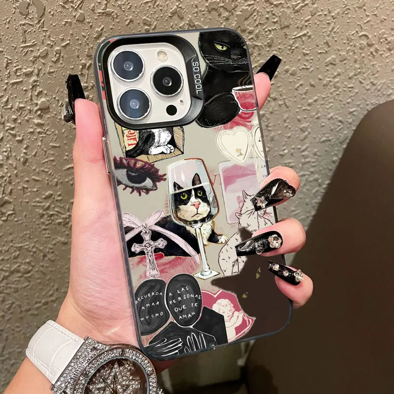 Neue Niedliche Schwarze Katze Grafik-Montage Laser-Handyhülle für iPhone 14 13 12 Mini 11 Pro Max 17 15 16 Pro Max Plus Stoßfeste Schutzhülle – Detail 7