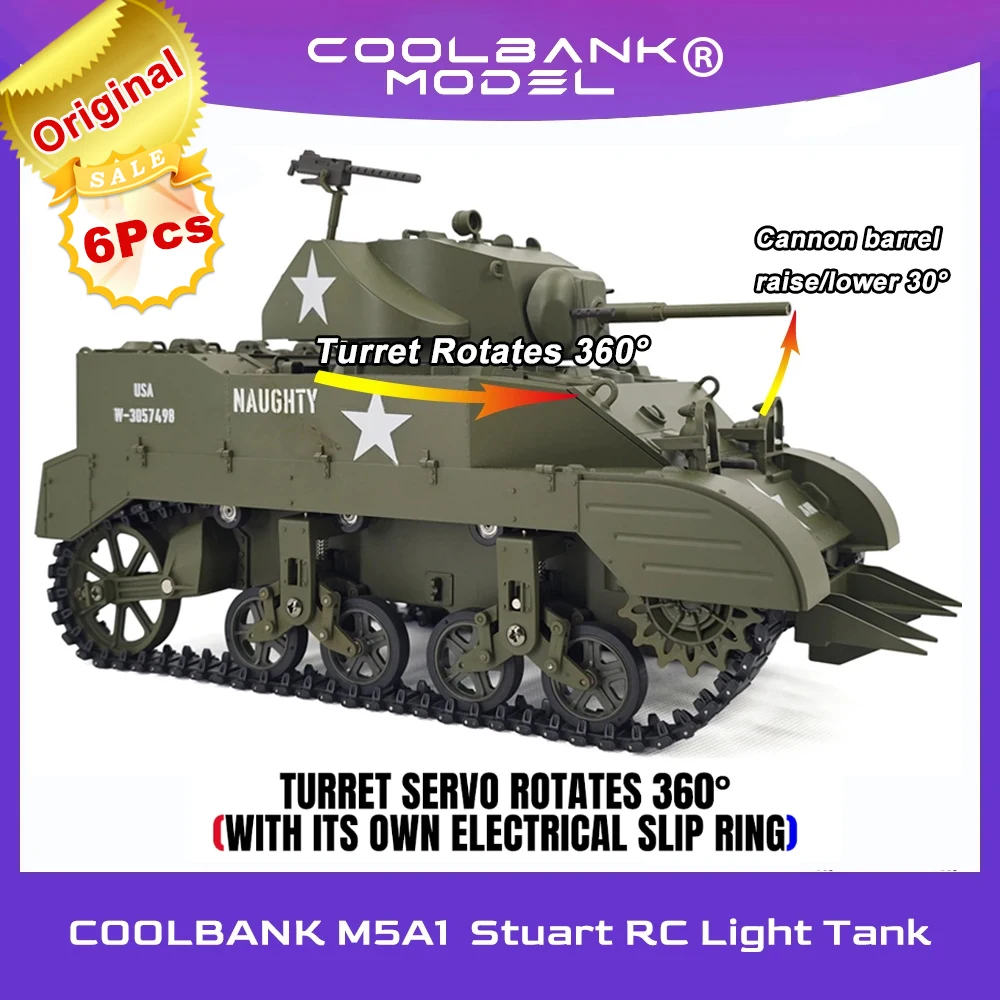 

6Pcs/CTN COOLBANK M5A1 Stuart Light Tank Model 1:16 High Speed Military Vehicle Car Remote Control Crawler Tanks Dropshipping