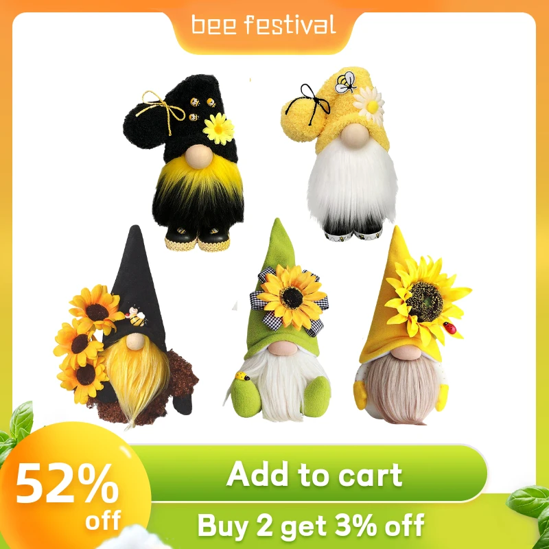 Sunflower Bee Festival Faceless Gnome Faceless Nisse Elf Dwarf Tomte Ornaments Swedish Honey Bee Elfs Home Gifts
