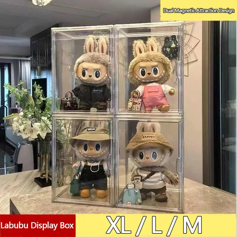 Labubu กล่องเก็บขาตั้งจอแสดงผลโปร่งใสขนาดใหญ่ตุ๊กตา Plush ตู้โชว์กันฝุ่นกล่องตาบอด LABUBU กล่องแสดง Organizer 1