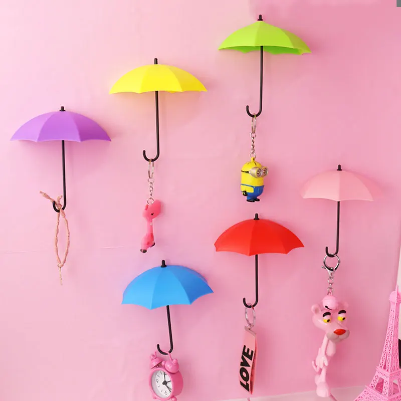 3Pcs/set Creative Umbrella Shape Hook Colorful Key Hanger Holder Home