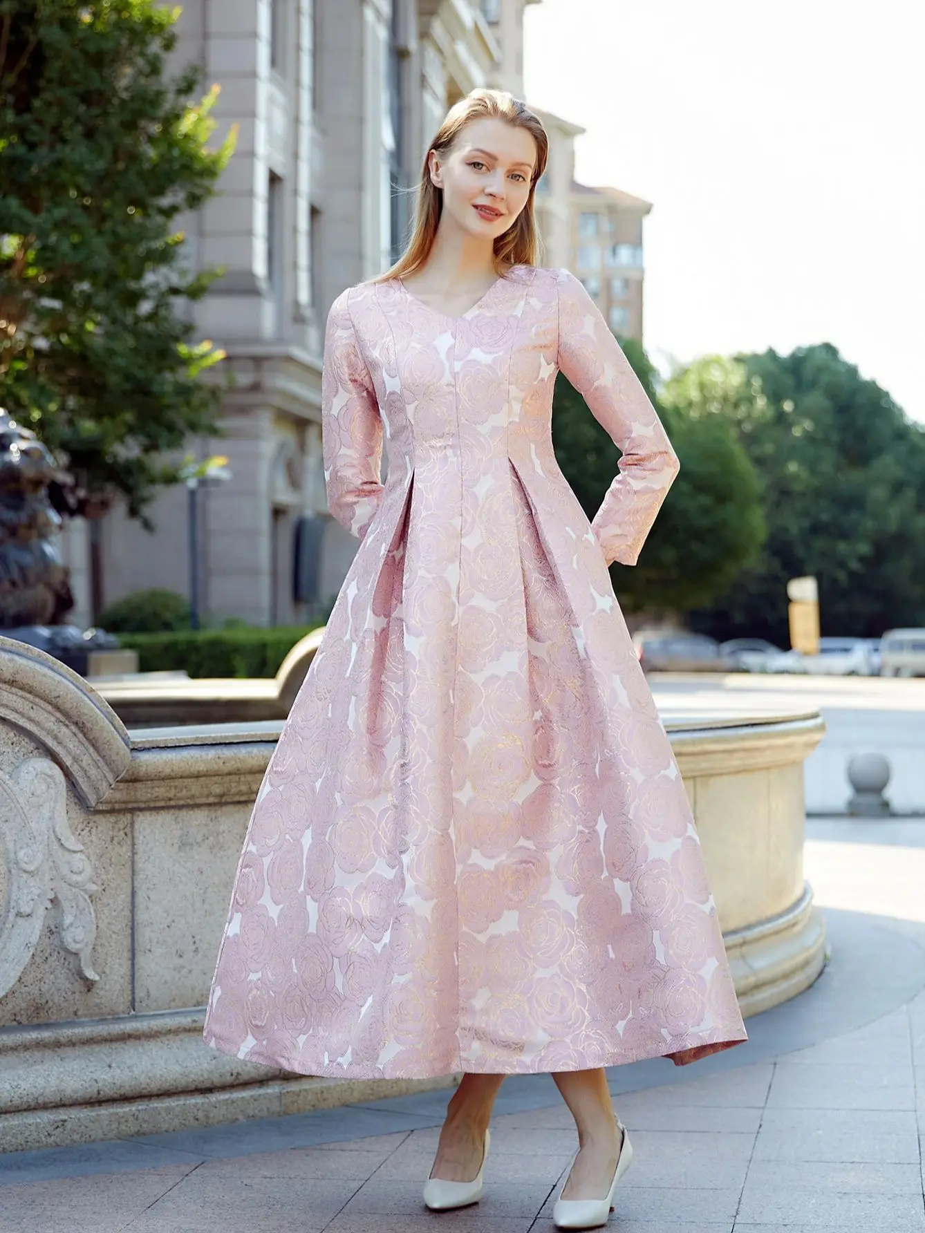 فستان نسائي أنيق طويل ماكسي من قماش الجاكار موضة ا...