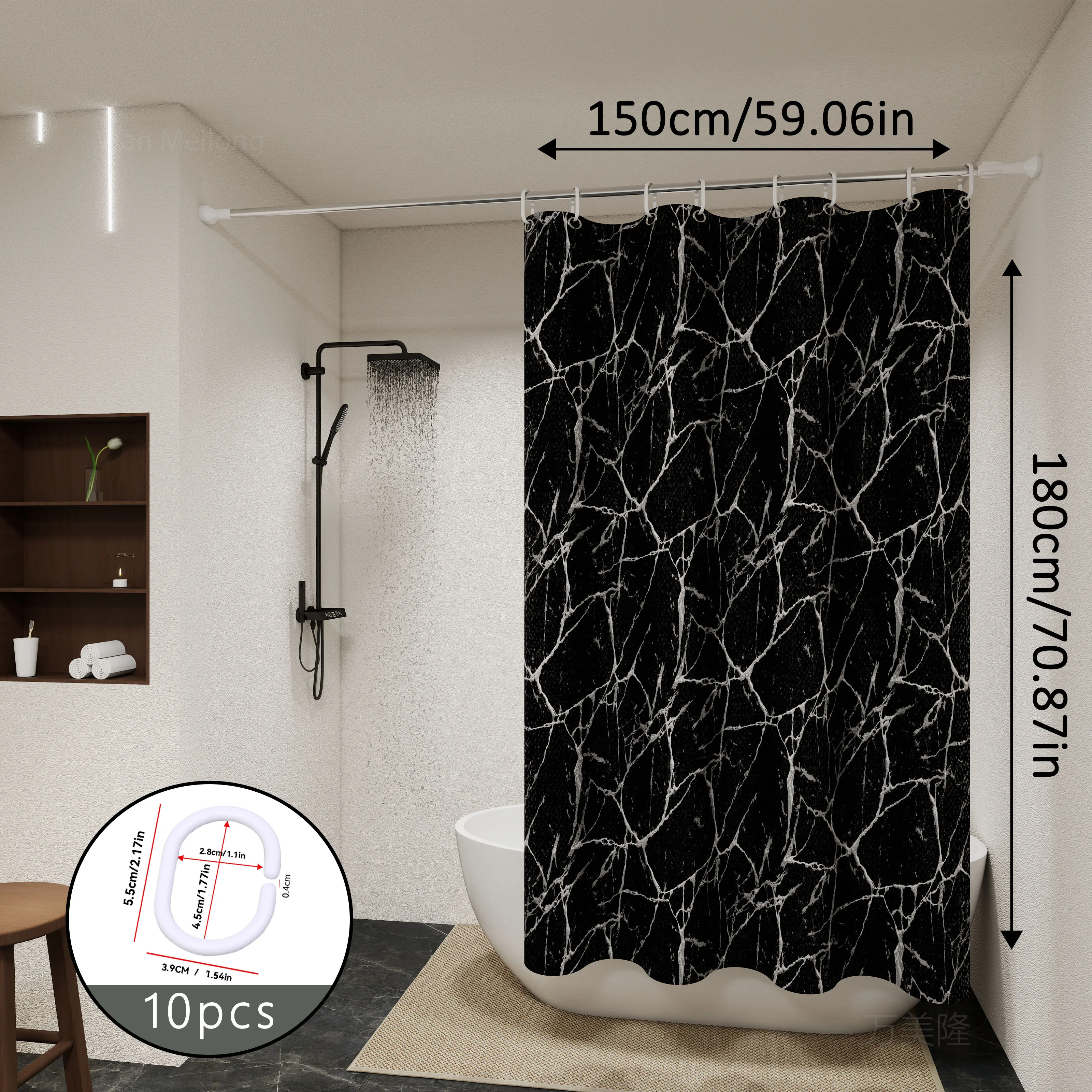 Black Marble Bathroom Shower Curtain 3