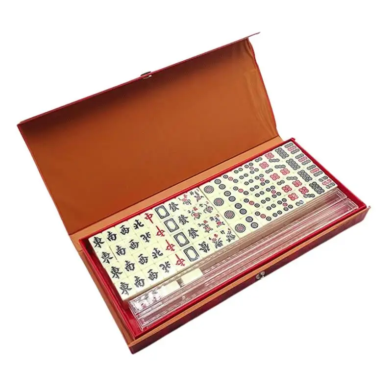 

Mahjong Mini Mahjong Traditional Chinese Version Game Set With 2 Spare Cards 144 Mahjong Tile Set Travel Board Game Portable