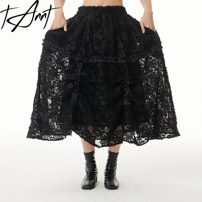 

Tannt Women Skirt Splicing Color Matching Lace Patchwork Long Skirts Fashion High Waist Black White Bow Skirt Women 2023 New
