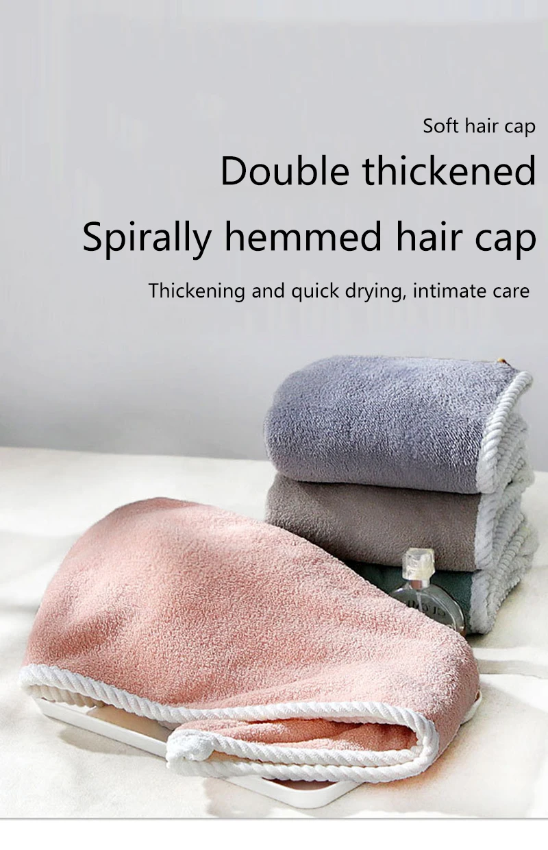 Description Picture 2 of itemDouble Layer Hair Drying Cap Coral Velvet Super Absorbent Hair Drying Towel Quick Soft Shower Cap Drying Towel