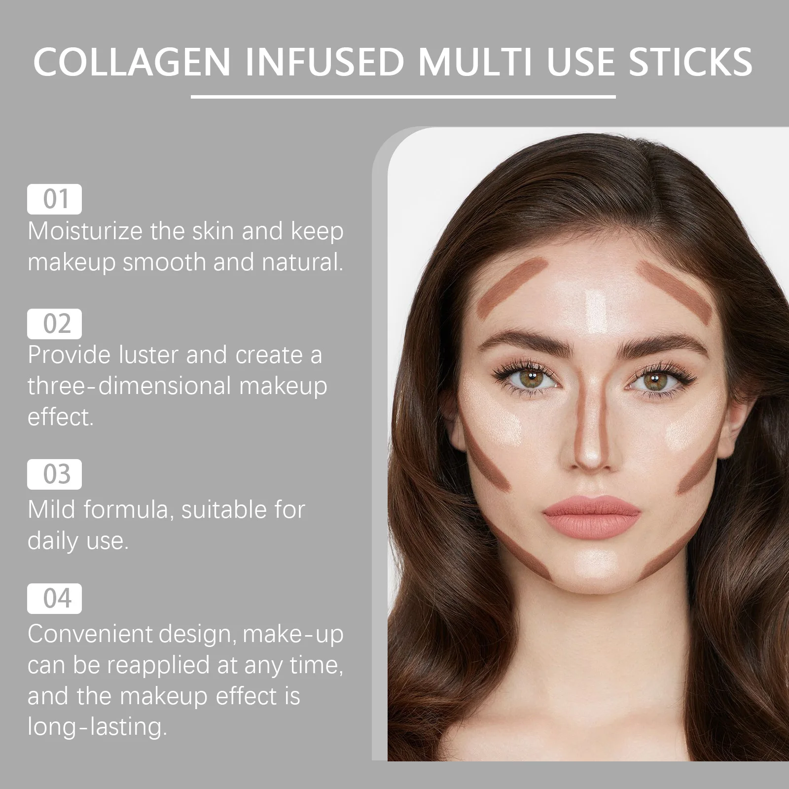 Collagen Multi Blush Stick Silky High Pigment Plumping Moisturing Waterproof Jelly Tint Lightweight Matte Hydrating Blush Makeup 3