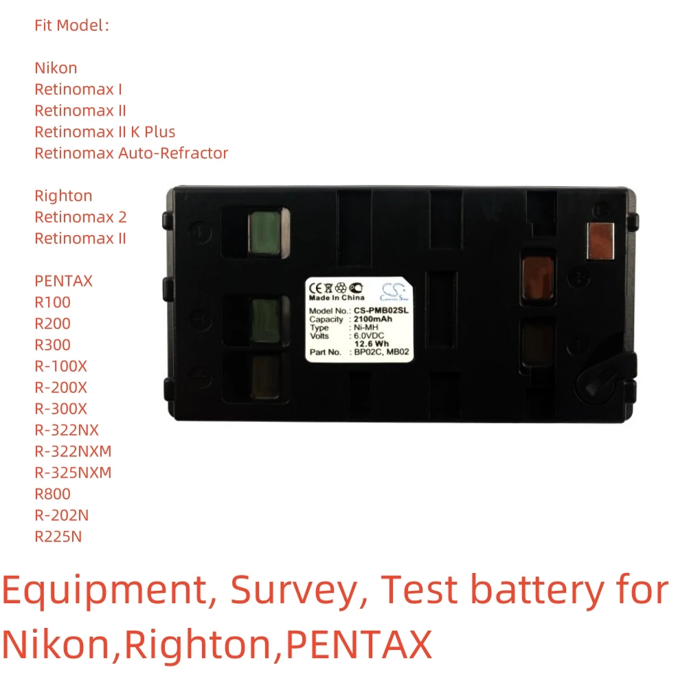 Ni-MH Equipment, Survey, Test battery for Nikon,Righton,PENTAX,6.0v2100mAh,Retinomax Auto-Refractor R100 R200 R300 R225N