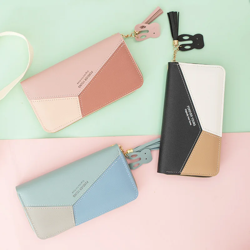 

Women's purse Women's long zipper splice money clip Card bag Student Coin wallet Large capacity wallet
