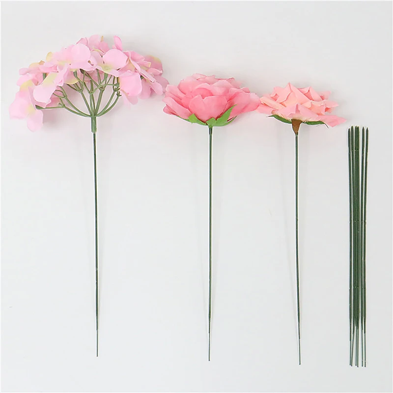 100Pcs/Pack 17/25/30cm Artificial Flower Stems Rose Leaves Base Iron Wire  Stem DIY Soap